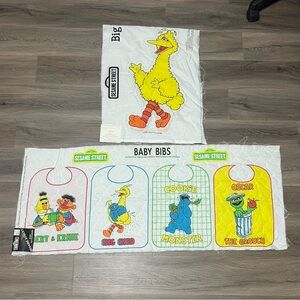 Sesame Street Fabric Baby Bibs Big Bird Pillow Oscar Cookie Cut/Sew Panels VTG